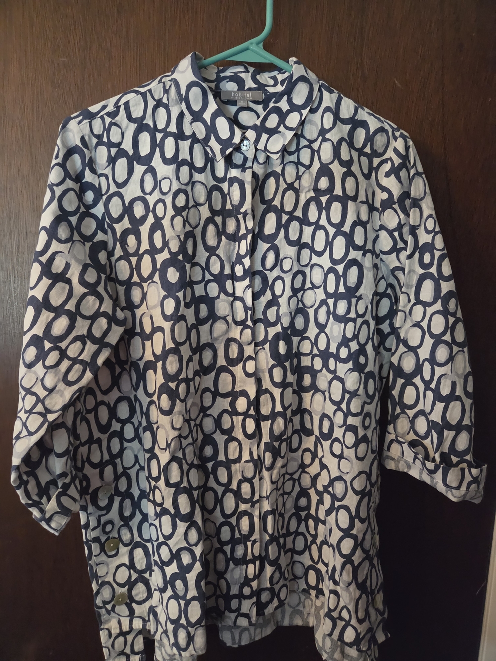 Habitat Linen Cotton Blue Geometric Abstract Pattern Blouse
